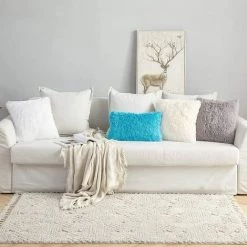 YIENJAOY Lot De 2 Housse De Coussin De Canapé Fourrure De Luxe Decoration Canapé Maison Chambre Lit Super Doux Peluche Taie D'oreiller Décorative 40X40cm 16X16 Pouces,rose Vif -France Coussin et housse de coussin Soldes Boutique 65808550 5