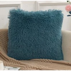 YIENJAOY Lot De 2 Housse De Coussin De Canapé Fourrure De Luxe Decoration Canapé Maison Chambre Lit Super Doux Peluche Taie D'oreiller Décorative 40X40cm 16X16 Pouces, Bleu Vert