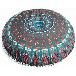 YIENJAOY Accessoire Housse De Coussin Géométrique 80x80cm Taie D'oreiller Ronde Mandala Coussins De Sol Housse De Coussin Bohème Méditation Housse De Coussin Pouf Fait à La Main (Coussin Non Inclus)H