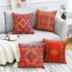 YIENJAOY Lot De 4 Housse De Coussin 40x40cm Coton Et Lin Décoratif Taie D'oreiller Turc Kilim Rétro Style Housses Pour Coussins Carrés Pour Canapé Chaises De Jardin De La Maison -France Coussin et housse de coussin Soldes Boutique 65809555 3