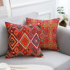 YIENJAOY Lot De 4 Housse De Coussin 40x40cm Coton Et Lin Décoratif Taie D'oreiller Turc Kilim Rétro Style Housses Pour Coussins Carrés Pour Canapé Chaises De Jardin De La Maison -France Coussin et housse de coussin Soldes Boutique 65809555 4