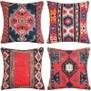 YIENJAOY 40 Cm X 40 Cm Housses De Coussin En Coton Et Lin Tapis Turc Imprimé Motif Oriental Taies D'oreiller Décoratives Ethnique Style Pour Patio Extérieur Jardin Blench Salon Canapé Ferme ,Lot De 4 ,16x 16