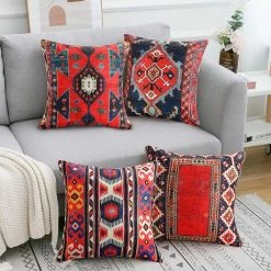 YIENJAOY 40 Cm X 40 Cm Housses De Coussin En Coton Et Lin Tapis Turc Imprimé Motif Oriental Taies D'oreiller Décoratives Ethnique Style Pour Patio Extérieur Jardin Blench Salon Canapé Ferme ,Lot De 4 ,16x 16 -France Coussin et housse de coussin Soldes Boutique 65809556 3