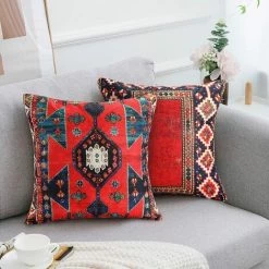 YIENJAOY 40 Cm X 40 Cm Housses De Coussin En Coton Et Lin Tapis Turc Imprimé Motif Oriental Taies D'oreiller Décoratives Ethnique Style Pour Patio Extérieur Jardin Blench Salon Canapé Ferme ,Lot De 4 ,16x 16 -France Coussin et housse de coussin Soldes Boutique 65809556 4