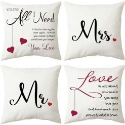 YIENJAOY Lot De 4 Housse De Coussin 45x45cm, Moderne Taies D'oreiller Décoratif Canapé Coussin Canape Pour Chambre, Canapé, Chaise, Lit,Jardin (Amour De Couple-Velours)