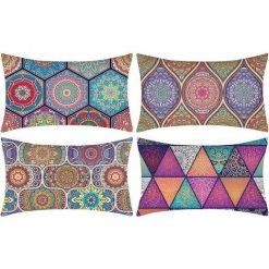 YIENJAOY Taie D'oreiller Mandala Coton Et Lin Housse De Coussin 30x50cm Hippie Bohémien Coloré Housses Coussins Rectangulaire Décoratif Taie Oreiller Pour Canapé Lits Chaises Voiture Salon Maison Extérieur