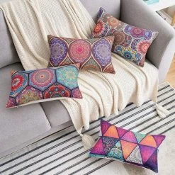 YIENJAOY Taie D'oreiller Mandala Coton Et Lin Housse De Coussin 30x50cm Hippie Bohémien Coloré Housses Coussins Rectangulaire Décoratif Taie Oreiller Pour Canapé Lits Chaises Voiture Salon Maison Extérieur -France Coussin et housse de coussin Soldes Boutique 65809561 3