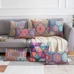 YIENJAOY Taie D'oreiller Mandala Coton Et Lin Housse De Coussin 30x50cm Hippie Bohémien Coloré Housses Coussins Rectangulaire Décoratif Taie Oreiller Pour Canapé Lits Chaises Voiture Salon Maison Extérieur -France Coussin et housse de coussin Soldes Boutique 65809561 4