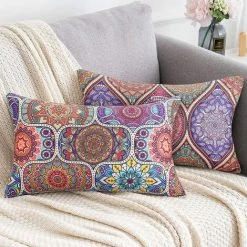 YIENJAOY Taie D'oreiller Mandala Coton Et Lin Housse De Coussin 30x50cm Hippie Bohémien Coloré Housses Coussins Rectangulaire Décoratif Taie Oreiller Pour Canapé Lits Chaises Voiture Salon Maison Extérieur -France Coussin et housse de coussin Soldes Boutique 65809561 5