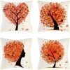 YIENJAOY Lot De 4 Housse De Coussin Orange Arbre Forme De Coeur Lin Carré Doux Abstrait Automne Taie D'oreiller 45x45cm Pour La Décoration De La Maison Canapé Bureau Chambre Décoration