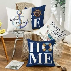 YIENJAOY Lot De 4 Housse De Coussin 45x45cm, Moderne Taies D'oreiller Décoratif Canapé Coussin Canape Pour Chambre, Canapé, Chaise, Lit,Jardin (Maison De La Mer-Velours) -France Coussin et housse de coussin Soldes Boutique 65809570 3