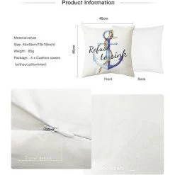 YIENJAOY Lot De 4 Housse De Coussin 45x45cm, Moderne Taies D'oreiller Décoratif Canapé Coussin Canape Pour Chambre, Canapé, Chaise, Lit,Jardin (Maison De La Mer-Velours) -France Coussin et housse de coussin Soldes Boutique 65809570 4