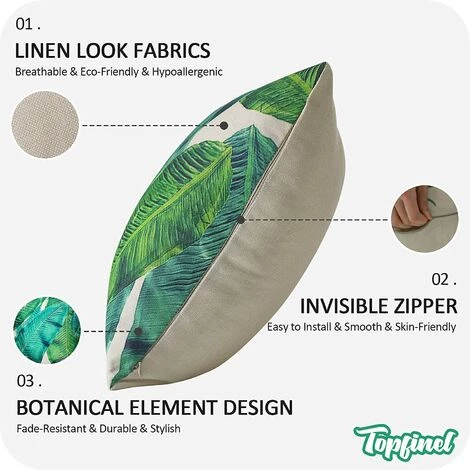 YIENJAOY Housse Coussin 40x40 Vert Feuille Decoration Salon De Jardin Patio Canapé Extérieur Lot De 4 Housses De Coussins En Lin Naturel Durable Motif Imprimé Jungle Tropical Déco Campagne Farmhouse Aesthetic 2 YIENJAOY Housse Coussin 40x40 Vert Feuille Decoration Salon De Jardin Patio Canapé Extérieur Lot De 4 Housses De Coussins En Lin Naturel Durable Motif Imprimé Jungle Tropical Déco Campagne Farmhouse Aesthetic – Image 2