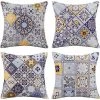 YIENJAOY Housse De Coussin 45x45 Moderne Géométrique Mandala Taie D'oreiller Decoration Coton Et Lin Housse Coussin Bohème Pour Canapé Maison Salon Chambre Décoration D'intérieur Lot De 4 Pièces Bleu Jaune