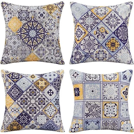 YIENJAOY Housse De Coussin 45x45 Moderne Géométrique Mandala Taie D'oreiller Decoration Coton Et Lin Housse Coussin Bohème Pour Canapé Maison Salon Chambre Décoration D'intérieur Lot De 4 Pièces Bleu Jaune 1 YIENJAOY Housse De Coussin 45x45 Moderne Géométrique Mandala Taie D'oreiller Decoration Coton Et Lin Housse Coussin Bohème Pour Canapé Maison Salon Chambre Décoration D'intérieur Lot De 4 Pièces Bleu Jaune