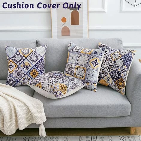 YIENJAOY Housse De Coussin 45x45 Moderne Géométrique Mandala Taie D'oreiller Decoration Coton Et Lin Housse Coussin Bohème Pour Canapé Maison Salon Chambre Décoration D'intérieur Lot De 4 Pièces Bleu Jaune 2 YIENJAOY Housse De Coussin 45x45 Moderne Géométrique Mandala Taie D'oreiller Decoration Coton Et Lin Housse Coussin Bohème Pour Canapé Maison Salon Chambre Décoration D'intérieur Lot De 4 Pièces Bleu Jaune – Image 2
