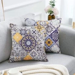 YIENJAOY Housse De Coussin 45x45 Moderne Géométrique Mandala Taie D'oreiller Decoration Coton Et Lin Housse Coussin Bohème Pour Canapé Maison Salon Chambre Décoration D'intérieur Lot De 4 Pièces Bleu Jaune 8 YIENJAOY Housse De Coussin 45x45 Moderne Géométrique Mandala Taie D'oreiller Decoration Coton Et Lin Housse Coussin Bohème Pour Canapé Maison Salon Chambre Décoration D'intérieur Lot De 4 Pièces Bleu Jaune -France Coussin et housse de coussin Soldes Boutique 65809687 4