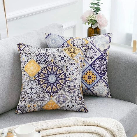 YIENJAOY Housse De Coussin 45x45 Moderne Géométrique Mandala Taie D'oreiller Decoration Coton Et Lin Housse Coussin Bohème Pour Canapé Maison Salon Chambre Décoration D'intérieur Lot De 4 Pièces Bleu Jaune 4 YIENJAOY Housse De Coussin 45x45 Moderne Géométrique Mandala Taie D'oreiller Decoration Coton Et Lin Housse Coussin Bohème Pour Canapé Maison Salon Chambre Décoration D'intérieur Lot De 4 Pièces Bleu Jaune – Image 4