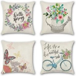 YIENJAOY Lot De 4housses De Coussin Décoratives En Coton Et Lin Doux, Style Automnal, 45 X 45 Cm