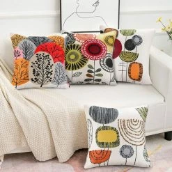 YIENJAOY Housse De Coussin 4 Pièces Dessin Animé Abstrait Fleur Arbre Décoration Taie D'oreiller 45x45cm Doux Carré Plante Ferme Taie D'oreiller Canapé Chambre Salon Décoration -France Coussin et housse de coussin Soldes Boutique 65809718 3
