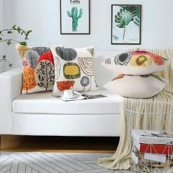 YIENJAOY Housse De Coussin 4 Pièces Dessin Animé Abstrait Fleur Arbre Décoration Taie D'oreiller 45x45cm Doux Carré Plante Ferme Taie D'oreiller Canapé Chambre Salon Décoration -France Coussin et housse de coussin Soldes Boutique 65809718 5