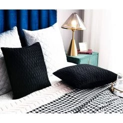 YIENJAOY Housses De Coussin Décoratives à Rayures Noires: Pack De 2 Taies D'oreiller Carrées En Velours Originales De 50 Cm X 50 Cm Pour Canapé De Chambre -France Coussin et housse de coussin Soldes Boutique 65809746 5