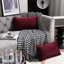 YIENJAOY Housses De Coussin Rouge Bordeaux: Lot De 2 Taies D'oreiller Décoratives Rectangulaires En Velours Rayé De 30cm X 50cm Pour Canapé De Chambre -France Coussin et housse de coussin Soldes Boutique 65809789 3