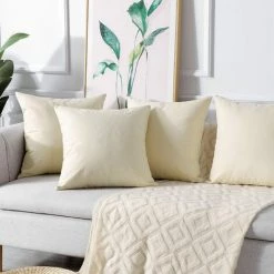 YIENJAOY Housse De Coussin Géométrie Plante Tropicale Flamingo Taie D'oreiller Pour Canapé Maison Salon Chambre Décoration D'intérieur,45x45cm,Ensemble De 4 Pièces(Beige A)