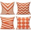 YIENJAOY Printemps Orange Géométrique Housse De Coussin Décorative Taie D'oreiller Pour Décoration De Canapé Coussin Maison Décoratif 45X45cm, Lot De 4