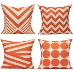 YIENJAOY Printemps Orange Géométrique Housse De Coussin Décorative Taie D'oreiller Pour Décoration De Canapé Coussin Maison Décoratif 45X45cm, Lot De 4