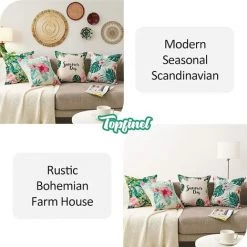 YIENJAOY Housse De Coussin 45x45 Cm Salon De Jardin Extérieur Lot De 4 Oreillers Décoratif En Lin Naturel Durable Imprimé Fleur Et Plante Et Flamant Rose Jungle Tropical Pour Patio Canapé Deco Printemps Eté -France Coussin et housse de coussin Soldes Boutique 65810011 3