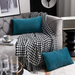 YIENJAOY Taie D'oreiller Turquoise 30cmx50cm: Lot De 2 Housses De Coussin Décoratif Rectangulaire En Velours Rayé Original Pour Canapé De Chambre -France Coussin et housse de coussin Soldes Boutique 65810216 3