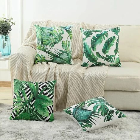 KAEJYIUT Housse De Coussin, Housse De Coussin 45 X 45 Taie D'oreiller Lot De 4 Housses De Coussin Décoratives Florale Vie Marine Motif De Plantes Tropicales Canapé Chaise Salon (feuille Verte - Velours) 3 KAEJYIUT Housse De Coussin, Housse De Coussin 45 X 45 Taie D'oreiller Lot De 4 Housses De Coussin Décoratives Florale Vie Marine Motif De Plantes Tropicales Canapé Chaise Salon (feuille Verte - Velours) – Image 3