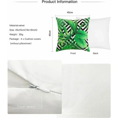 KAEJYIUT Housse De Coussin, Housse De Coussin 45 X 45 Taie D'oreiller Lot De 4 Housses De Coussin Décoratives Florale Vie Marine Motif De Plantes Tropicales Canapé Chaise Salon (feuille Verte - Velours) 4 KAEJYIUT Housse De Coussin, Housse De Coussin 45 X 45 Taie D'oreiller Lot De 4 Housses De Coussin Décoratives Florale Vie Marine Motif De Plantes Tropicales Canapé Chaise Salon (feuille Verte - Velours) – Image 4