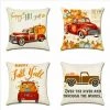 KAEJYIUT Thanksgiving Day Housse De Coussin, Lot De 4 L'automnCoton Et Lin Décoratif Taie D'oreiller Canapé Voiture Maison Décor Housses De Coussin 45 X 45 Cm (Citrouille Avec Camion)