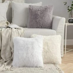 KAEJYIUT Lot De 2 Housse De Coussin De Canapé Fourrure De Luxe Decoration Canapé Maison Chambre Lit Super Doux Peluche Taie D'oreiller Décorative 40X40cm 16X16 Pouces Beige -France Coussin et housse de coussin Soldes Boutique 65874749 4