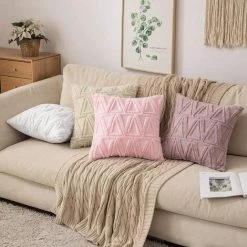 AIDUCHO Lot De 2 Housses De Coussins Tissu Laine Artificielle Et Polyester Motif Triangle Moderne Doux Lisse Confortable Taie D'oreiller à Salon Chambre Canapé 45x45CM Rose Foncé -France Coussin et housse de coussin Soldes Boutique 65883846 3