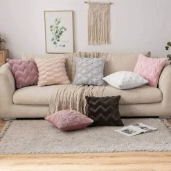 AIDUCHO Lot De 2 Housses De Coussins Tissu Laine Artificielle Et Polyester Motif Triangle Moderne Doux Lisse Confortable Taie D'oreiller à Salon Chambre Canapé 45x45CM Rose Foncé -France Coussin et housse de coussin Soldes Boutique 65883846 4