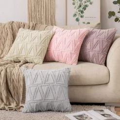 AIDUCHO Lot De 2 Housses De Coussins Tissu Laine Artificielle Et Polyester Motif Triangle Moderne Doux Lisse Confortable Taie D'oreiller à Salon Chambre Canapé 45x45CM Rose Foncé -France Coussin et housse de coussin Soldes Boutique 65883846 5