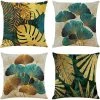 AIDUCHO Lot De 4 Housses De Coussin 45x45 Cm Carrées En Feuilles Vertes Et Dorées Housse Coussins De Canapé En Lin Pour Taies D'oreiller De Canapé Salon