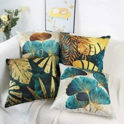 AIDUCHO Lot De 4 Housses De Coussin 45x45 Cm Carrées En Feuilles Vertes Et Dorées Housse Coussins De Canapé En Lin Pour Taies D'oreiller De Canapé Salon -France Coussin et housse de coussin Soldes Boutique 65883851 2