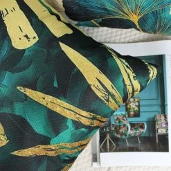 AIDUCHO Lot De 4 Housses De Coussin 45x45 Cm Carrées En Feuilles Vertes Et Dorées Housse Coussins De Canapé En Lin Pour Taies D'oreiller De Canapé Salon -France Coussin et housse de coussin Soldes Boutique 65883851 3