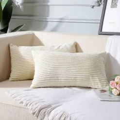 AIDUCHO Lot De 2 Housses De Coussin Décoratives 30 X 50 Cm - Velours Côtelé - Couleur Pure - Housse De Coussin Douce - Pour Canapé, Voiture, Chambre à Coucher, Maison - Beige - 30 X 50 Cm