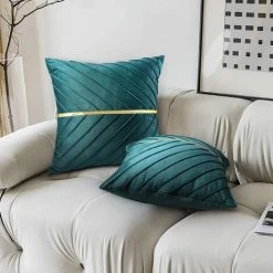 AIDUCHO Housse De Coussin Velours Gris Taie D'oreiller Carré Doré Décoratifs Salon 45x45 Cm Doux Canapé Fermeture éclair Cachée Luxueux Pour Chaise Intérieure Lit Maison Chambre Ensemble De 2- Vert -France Coussin et housse de coussin Soldes Boutique 65884209 5