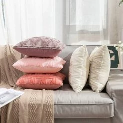 AIDUCHO Lot De 2 Housses De Coussins Tissu Laine Artificielle Et Polyester Motif Triangle Moderne Doux Lisse Confortable Taie D'oreiller à Salon Chambre Canapé 45x45CM Blanc -France Coussin et housse de coussin Soldes Boutique 65884211 3