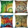 AIDUCHO Lot De 4 Housses De Coussin 45x45 Cm Carrées Arbres Colorés Housse Coussins De Canapé En Lin Pour Taies D'oreiller De Canapé Salon