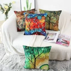 AIDUCHO Lot De 4 Housses De Coussin 45x45 Cm Carrées Arbres Colorés Housse Coussins De Canapé En Lin Pour Taies D'oreiller De Canapé Salon -France Coussin et housse de coussin Soldes Boutique 65884220 2