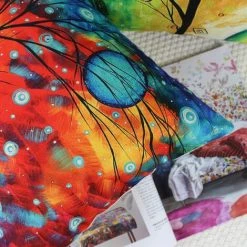 AIDUCHO Lot De 4 Housses De Coussin 45x45 Cm Carrées Arbres Colorés Housse Coussins De Canapé En Lin Pour Taies D'oreiller De Canapé Salon -France Coussin et housse de coussin Soldes Boutique 65884220 3