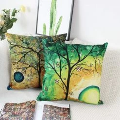 AIDUCHO Lot De 4 Housses De Coussin 45x45 Cm Carrées Arbres Colorés Housse Coussins De Canapé En Lin Pour Taies D'oreiller De Canapé Salon -France Coussin et housse de coussin Soldes Boutique 65884220 4