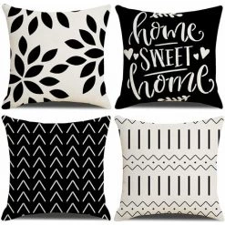 LLOVE Housses De Coussin, Housses De Coussin Décoratives Géométriques Modernes En Coton Et Lin Avec Fermeture éclair Invisible 45 X 45 Cm Housse De Coussin Lot De 4 Pour Salon Chaise Canapé
